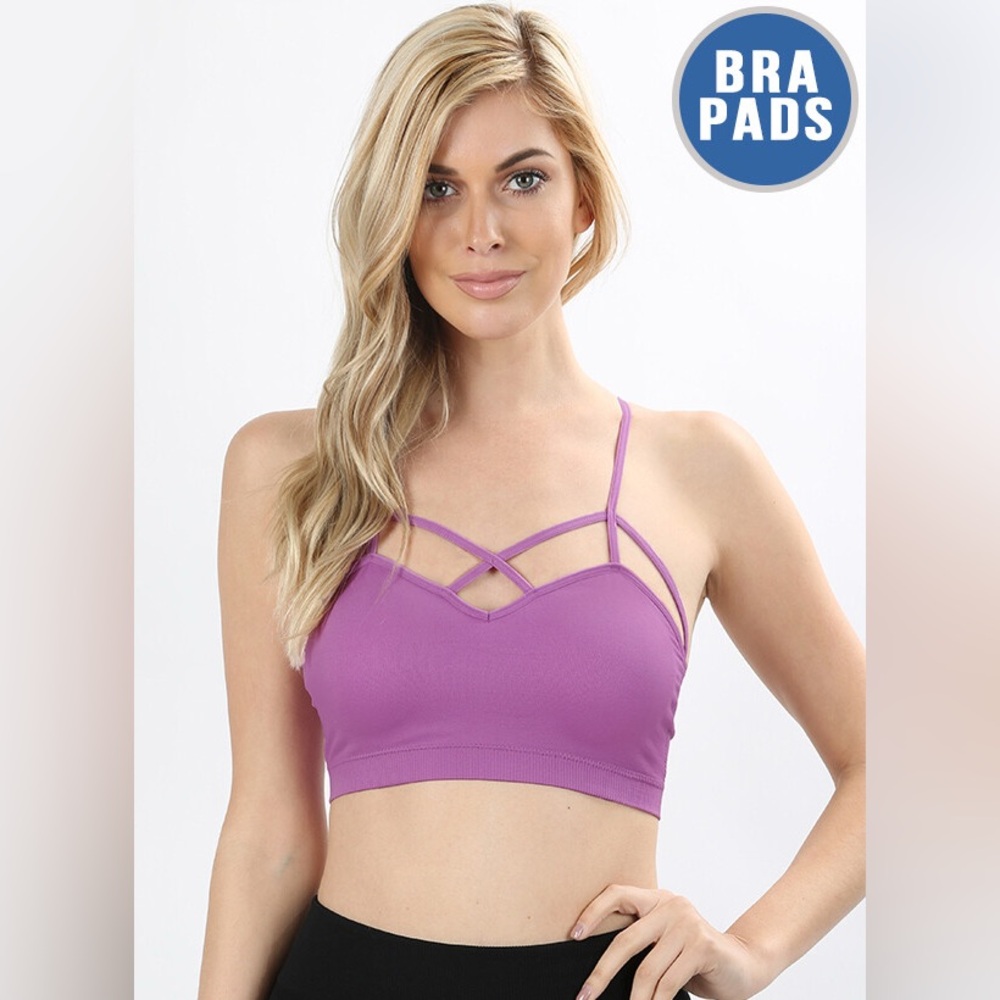 Zenana Seamless Criss Cross Front Bralette With Removable Bra Pads Size L/XL